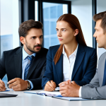 Business Meeting**

"A group of professional colleagues in a modern office, engaged in a meeting, fully clothed in business attire, safe for work, appropriate content, perfect anatomy, natural proportions, gesticulating naturally, professional lighting, modest clothing, family-friendly."

**