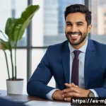 Home 21 비언어적 커뮤니케이션의 기본 원칙 정리 - A professional Hispanic man in his 30s seated at a modern office desk during a business meeting, exh...