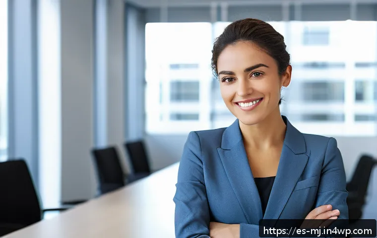 비언어적 신호로 나의 위치 강화하기 - A confident young Spanish woman standing in a modern office environment, exhibiting an open and rela...